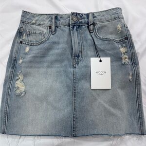 NWT Hidden Brand, Peyton Mini Denim Skirt, Med Light Wash, Sz XS Womens Clothing